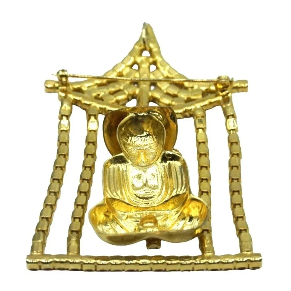 Vintage Rhinestone Pagoda Brooch Asian Articulating Designer Jewelry Pin Pendant